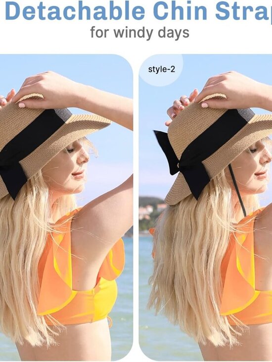 Women\'s Beach Sun Straw HatsUPF 50+ UV Sun Protection Wide Brim C Khaki main image 4